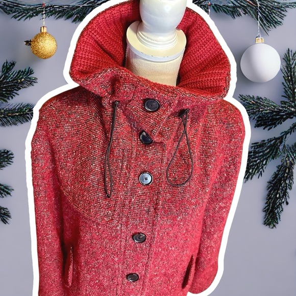 Akris Punto RARE Red Wool & Mohair-Blend Button-Up Coat with Cashmere Knit Trim - Picture 4 of 16